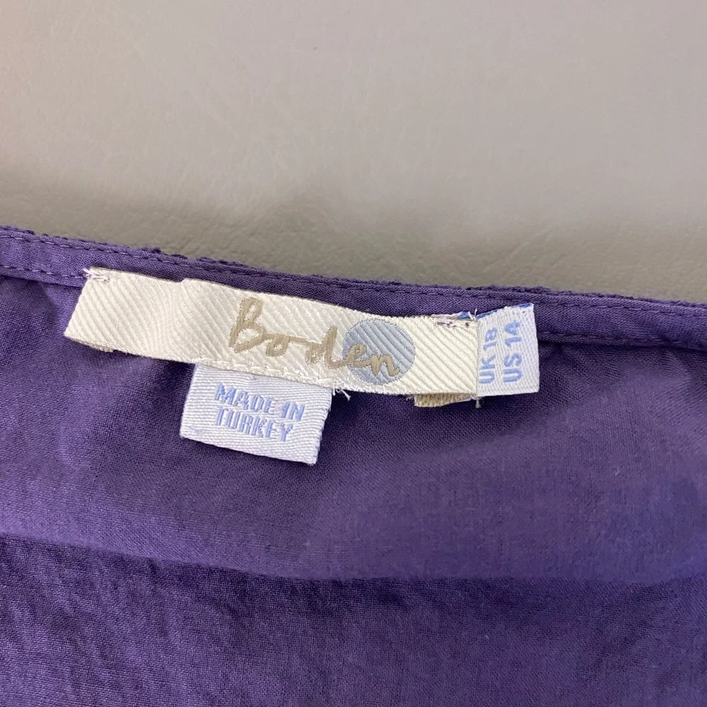 Boden Lace Blouse Top US 14 Purple Floral Lace Short Sleeve Scoop Neck Lined - Picture 4 of 9